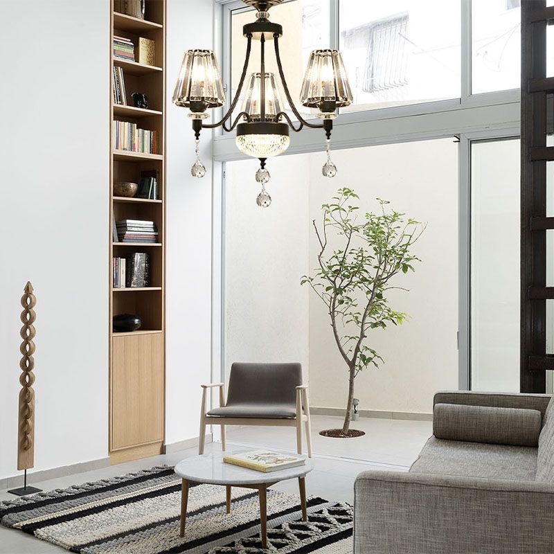 Tapered Ceiling Chandelier Modern Cut Crystal 3/6/8 Heads 23.5"/29.5"34.5" Wide Black Pendant Light Kit