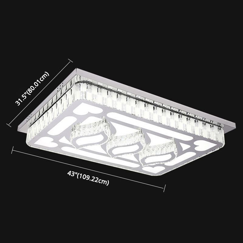 Stainless Steel Rectangle Flush Lamp Contemporary Crystal Flush Mount LED Light for Living Room