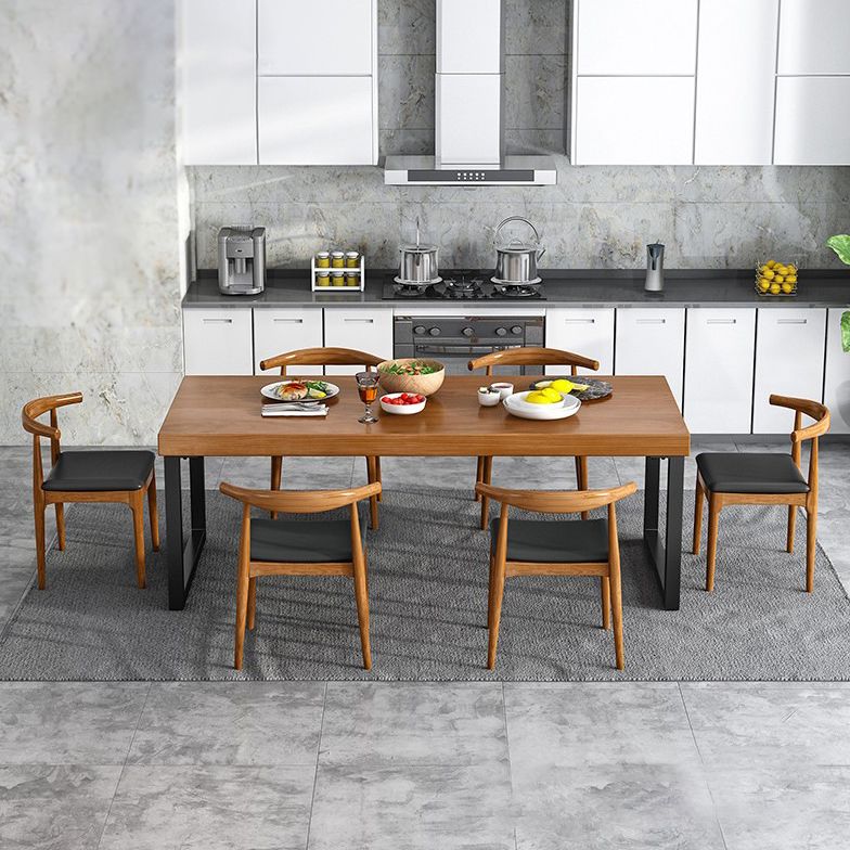 Modern Style Wooden Brown Dining Room Set Standard Height Home Dining Table Furniture