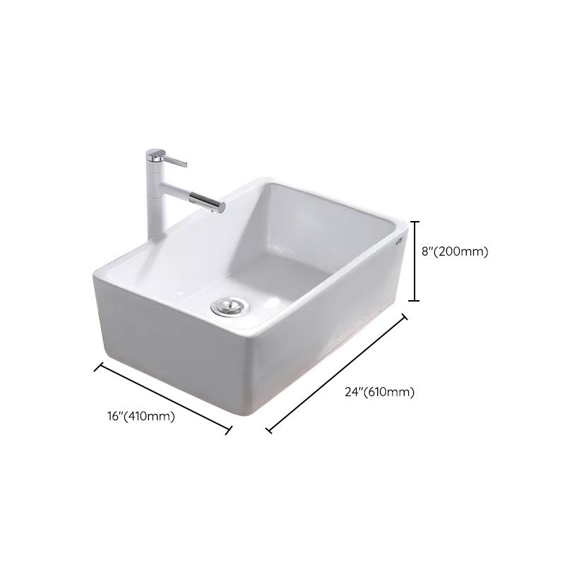 Contemporary Bathroom Sink Pop-Up Drain Porcelain Rectangular Vessel Lavatory Sink