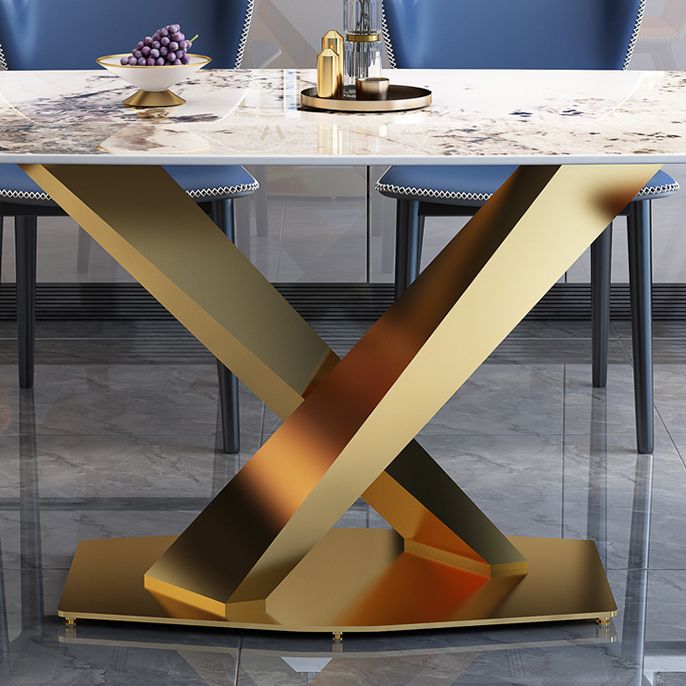 Standard Sintered Stone Top Dining Set with 1 Gold Metallic Legs for Dining Furniture