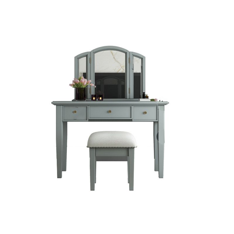 Traditional 3-Drawer Wood Dressing Table with Mirror Makeup Vanity Stool