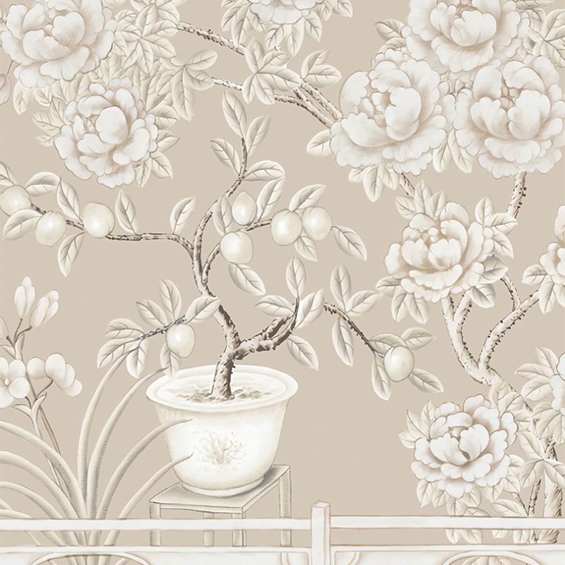 Non-Woven Washable Murals Modern Art Potted Fruit and Peony Painting Wall Decor for Dining Room