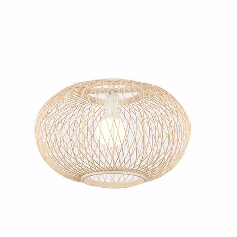 Chinese Round Lantern Ceiling Light Beige Bamboo 1 Light Restaurant Hanging Pendant Lighting