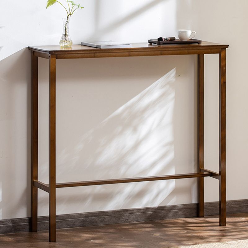 Solid Wood Bar Table Brown Trestle Base Dining Table for Kitchen Living Room