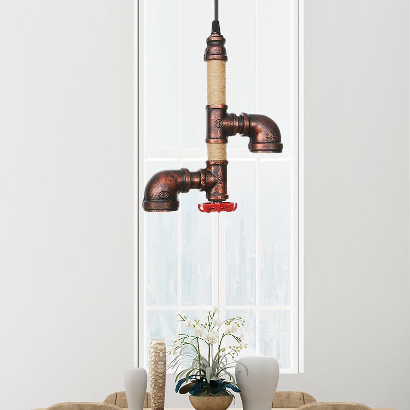 Pipe Corridor Hanging Chandelier Industrial Iron 2 Lights Rust Finish LED Suspended Pendant Lamp