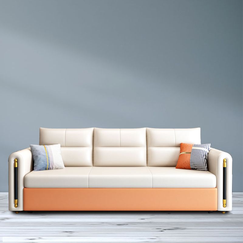 32.67" Tall Faux Leather Sofa Bed Glam Styled Sleeper Sofa Bed in Beige