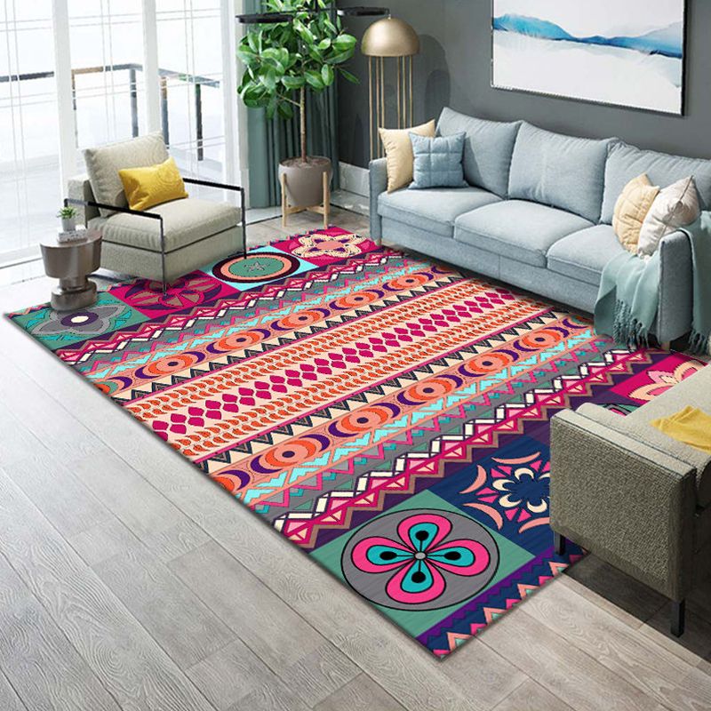 Funky Living Room Rug Multi Colored Geometric Pattern Area Carpet Synthetics Pet Friendly Stain-Resistant Washable Indoor Rug