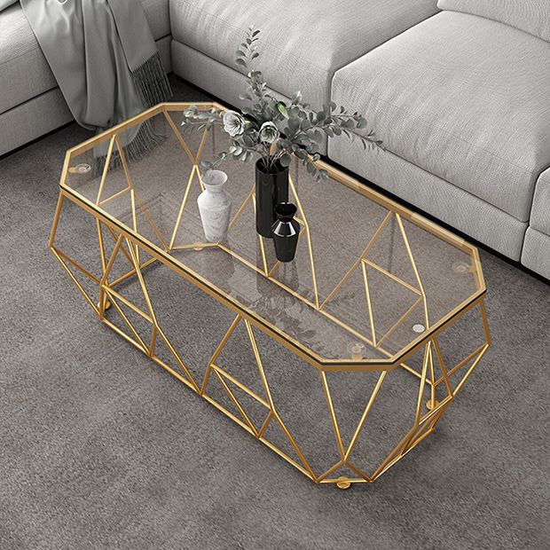 Modern Frame Cocktail Table Rectangular Glass Top Coffee Table for Living Room