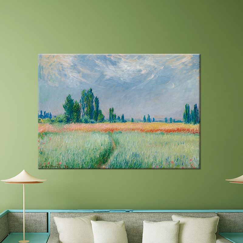Green Farm Field Wall Art Decor Scenery Modern Textured Canvas Print for Living Room