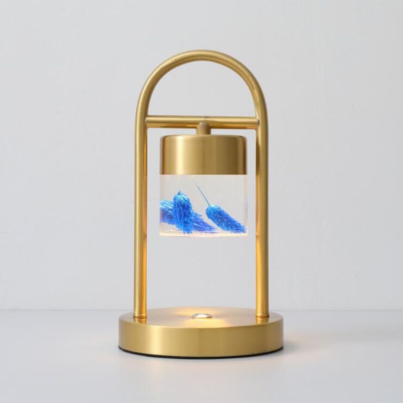 Gold Column Table Lamp Simplicity Clear Glass LED Desk Light with U-Shaped Metal Frame