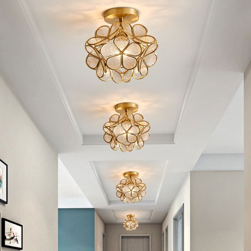 Colonial Style Copper Ceiling Light Geometric Metal Flush Mount Light Fixture