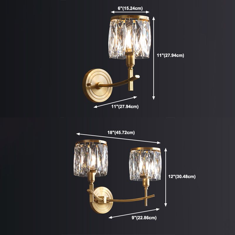 Postmodern Style Crystal Wall Light Gold Drum Shape Wall Sconce for Living Room