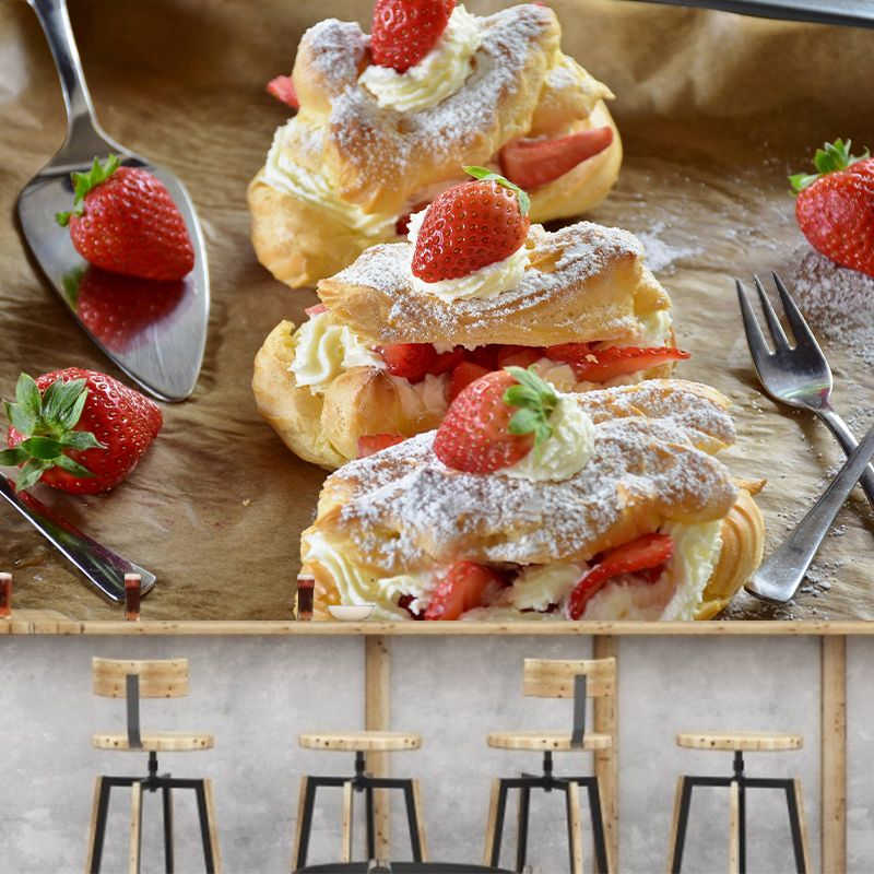 Tasty Strawberry Cake Mural Modern Decorative Dessert Shop Wall Art Multiple Sizes Available
