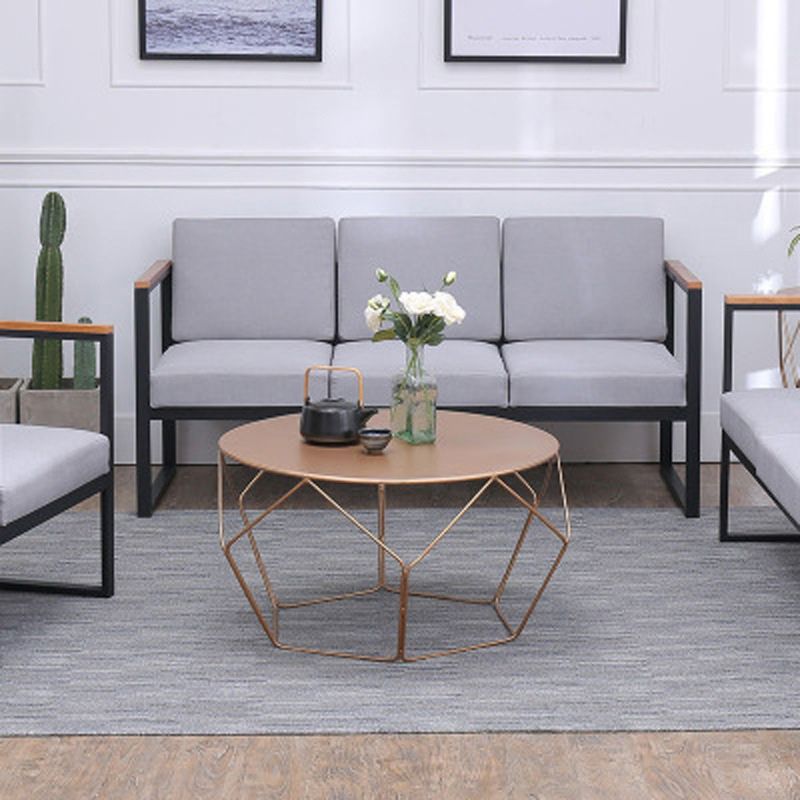 Mid-Century Modern Round Coffee Table with Iron Top and Steel Base