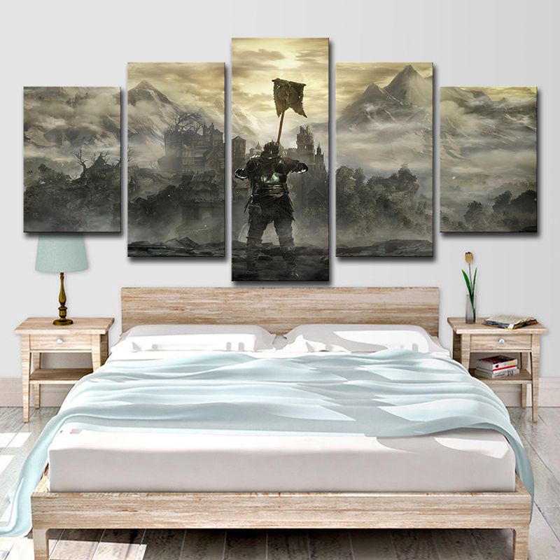 Kid Dark Souls Castle Canvas Wall Art Boys Bedroom Wall Decor in Brown, Multi-Piece