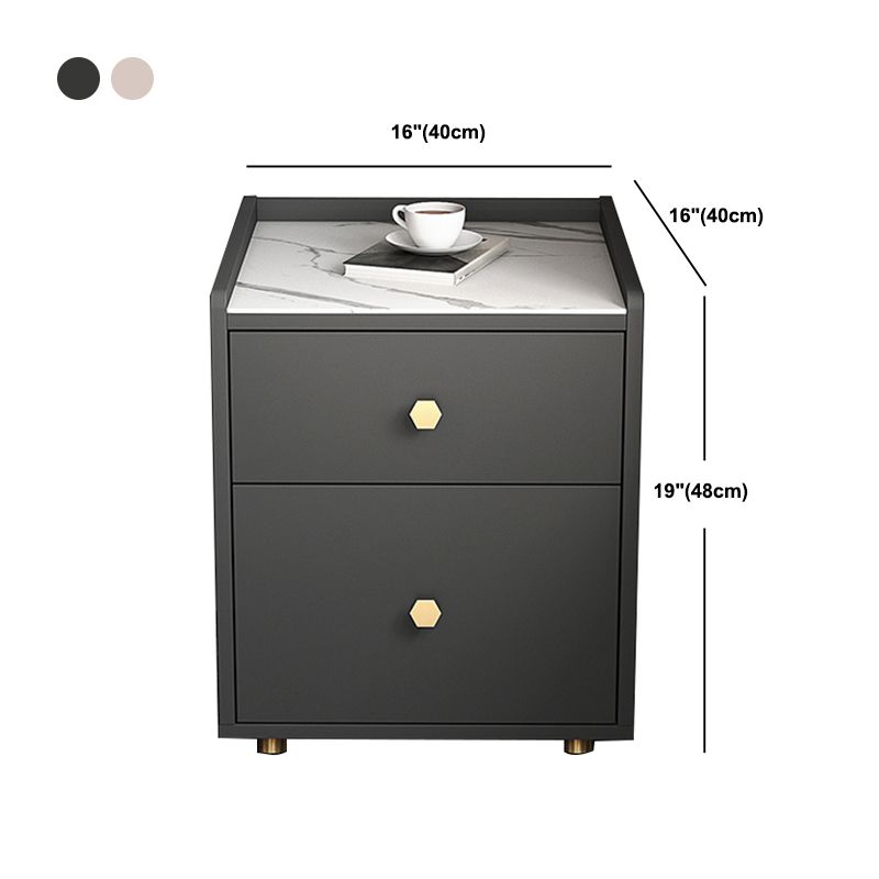 Glam Stone Top Bed Nightstand 2-Drawer Imitation Wood Legs Included Night Table