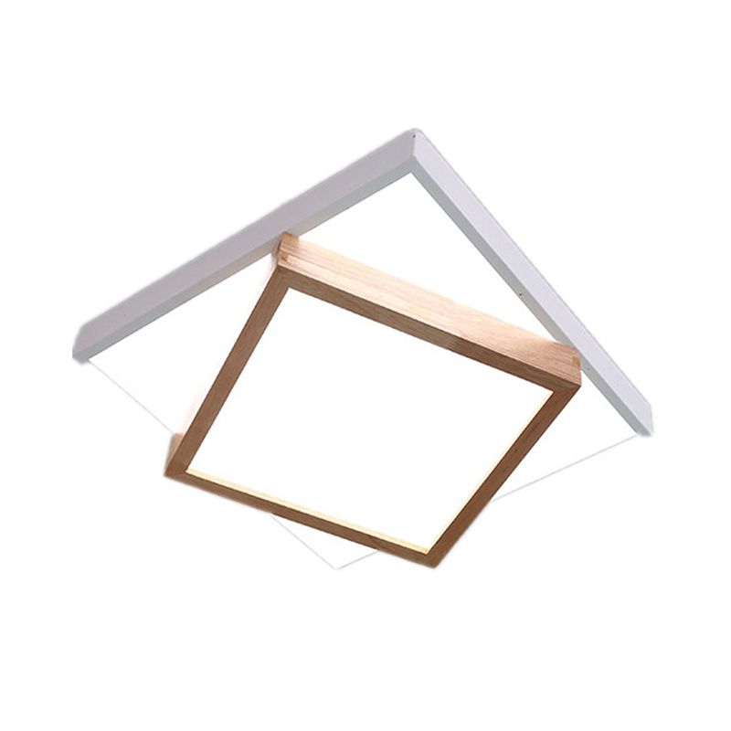 White/Grey 2-Tier Square Flush Lamp Modernism Wood LED Ceiling Flush Mount Light for Living Room in White/Warm Light