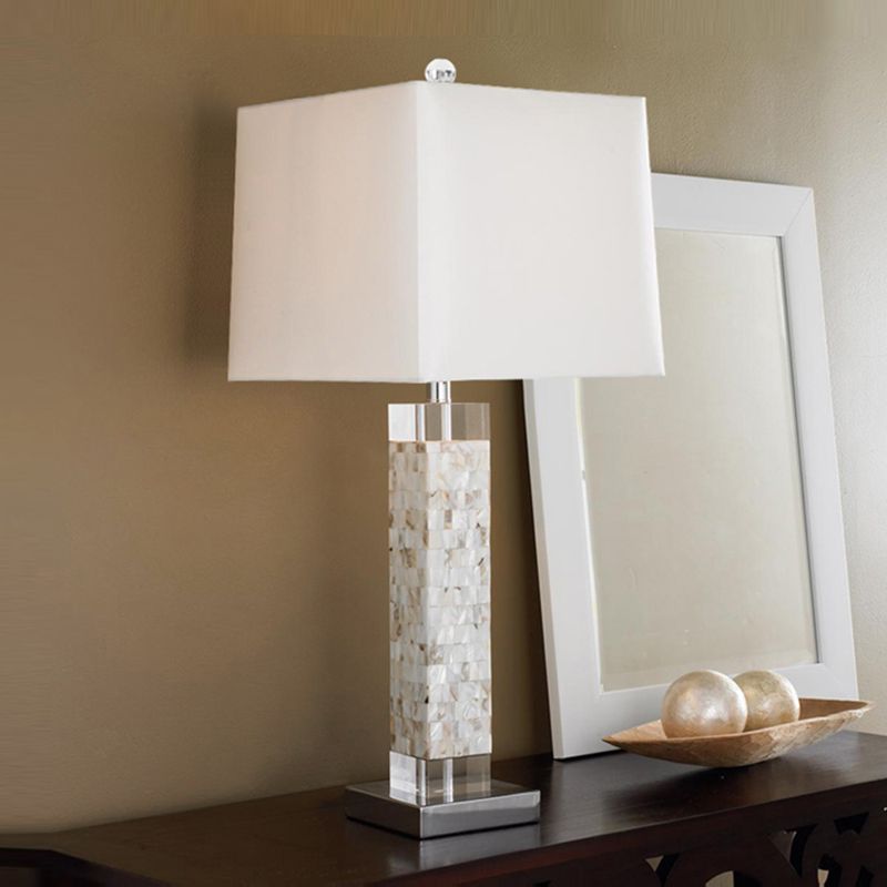 Illuminazione notturna quadrata minimalista da tavolo in tessuto singolo con base a conchiglia rettangolare in bianco