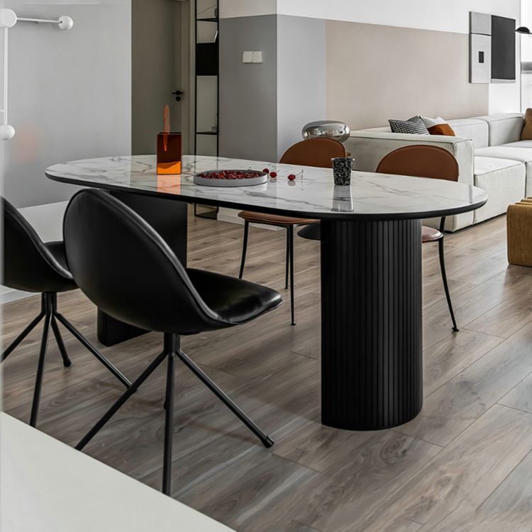 Solid Wood Oval Dining Table Modern Double Pedestal Table for Dining Room