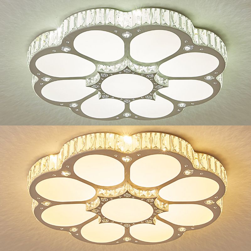 Flower Ceiling Mounted Light Minimalist Crystal Bedroom LED Flush Light in White