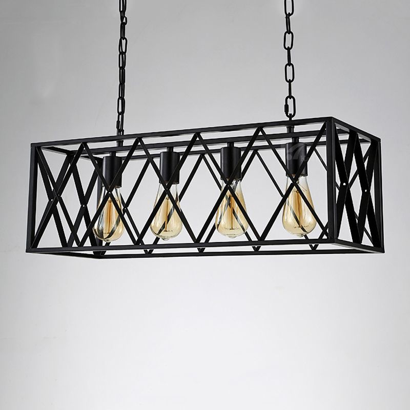 Industrial Style Rectangle Island Pendants Metal Pendant Lights in Black for Dining Room