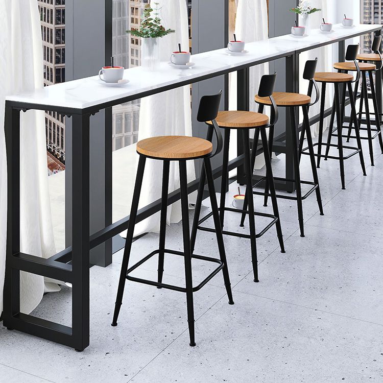 Industrial Black Iron Bar Table White Faux Marble Rectangle Top 41.3"H Bistro Table