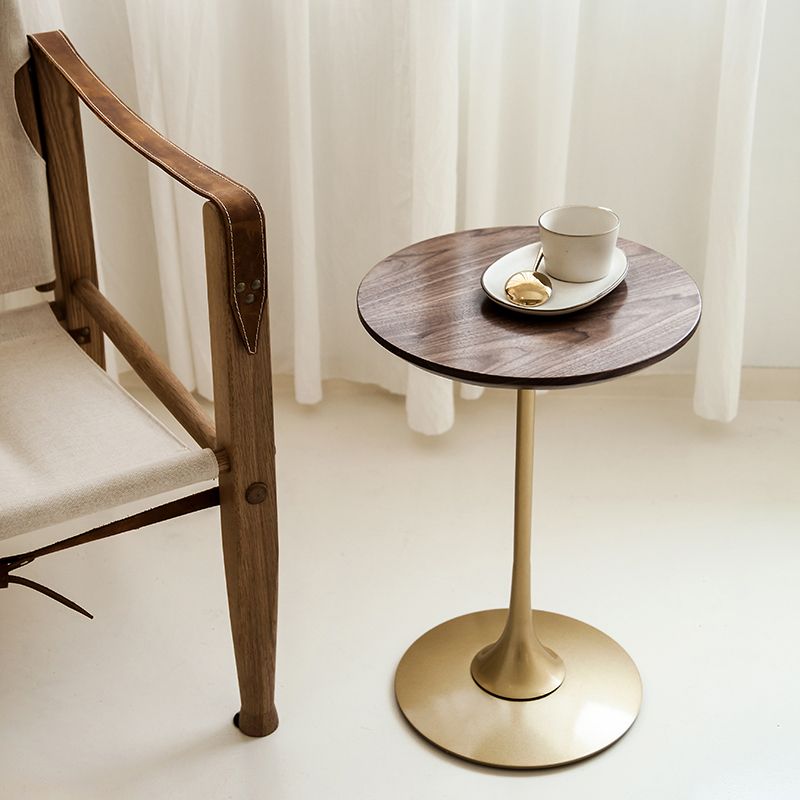 Scandinavian Round Solid Wood Top Side Table Metal Pedestal End Table