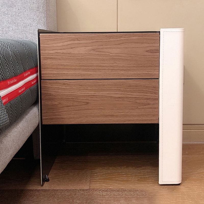 Modern Drawer Storage Night Table Solid Wood and Leather Bed Nightstand