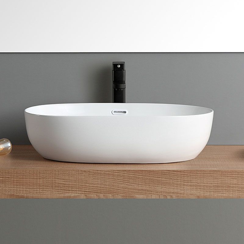 Contemporary Bathroom Sink Solid Color Vessel Bathroom Sink with Overflow