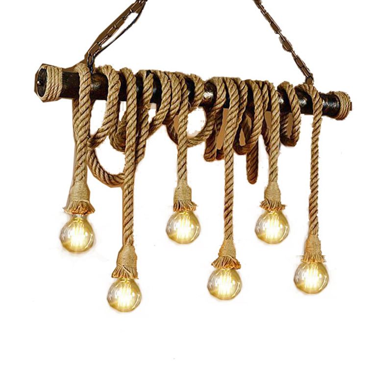 Exposed Bulb Island Lighting Fixtures Rope Retro Industrial Style Island Lighting Ideas for Restaurant