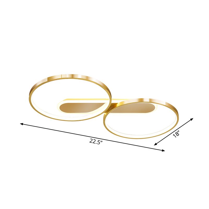 Minimalista doble circuito integrado Metal LED dormitorio incorporado lámpara de techo, oro, calor / luz blanca