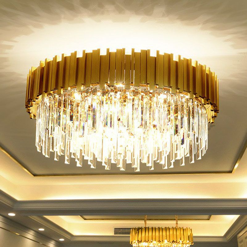 Round Chandelier Lighting Minimalist Prismatic Crystal Gold Pendant Light for Living Room