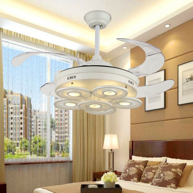 Bucle acrílico de 4 cuchillas ventilador de colgante de 4 cuchillas simplicidad led semi smi-swush monte, 19 "de ancho