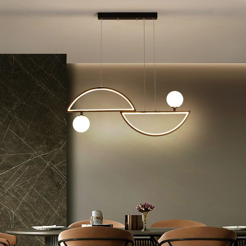 Artistic Semi-Circle Island Light Fixture Metal Dining Room LED Ceiling Pendant Light with Opal Glass Shade