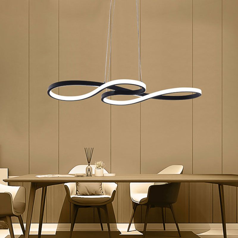 24"/29.5"/37.5" Wide Twisting Acrylic Pendant Light Minimalist LED Black/White Hanging Lamp in Warm/White Light