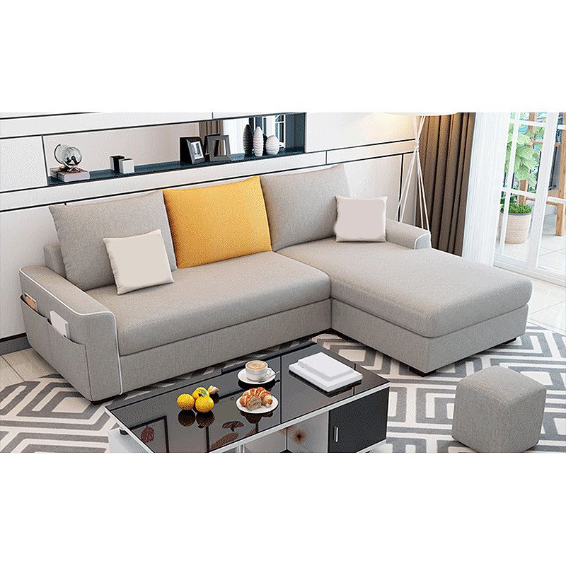 L-Shape Linen Blend Square Arm Sectional with Slipcovered and Storage