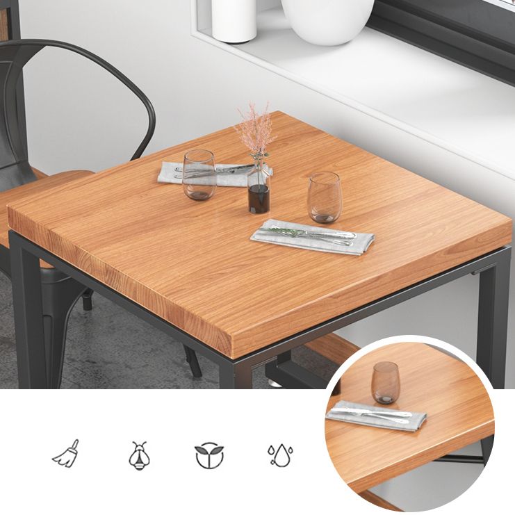 Mesa de comedor de madera maciza de estilo industrial, mesa cuadrada con base de caballete para comedor