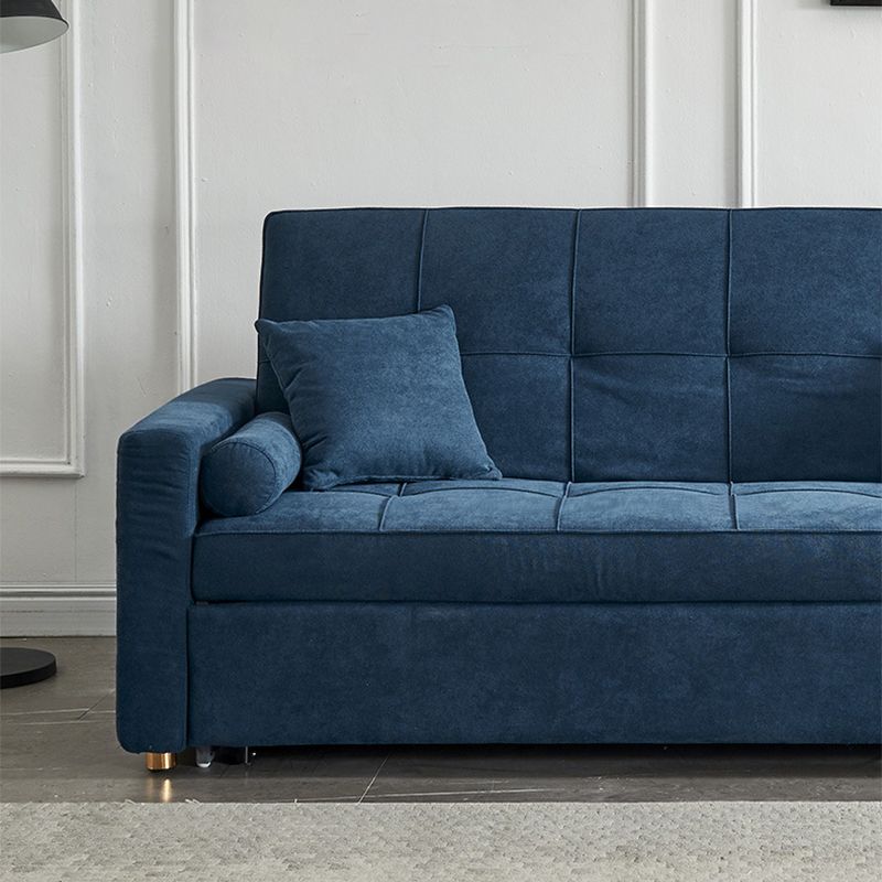 Blue 35.43" Wide Sofa Bed Linen Sleeper Sofa with Biscuit Back