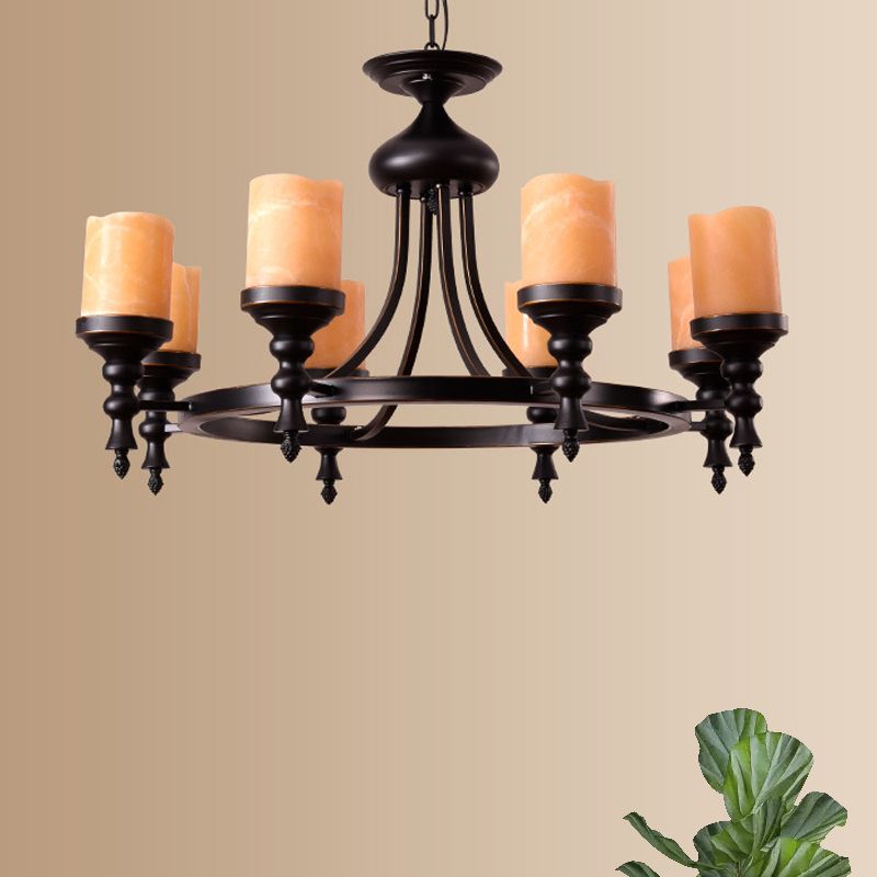 8 luci a soffitto lampadario campagna candela candela crepita il kit lampada sospesa in nero con design a loop