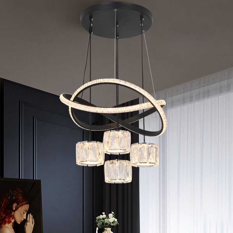 Cilindrische kristallen suspensielamp eigentijdse zwarte led plafond hanger voor eetkamer
