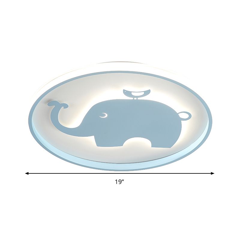 Ring-Flush-Lampe mit blau/rosa Pferd/Elefant-Design, Metall-LED-Cartoon-Deckenleuchte für Kinder