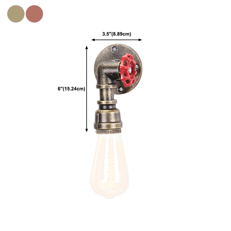 Industrial Water Pipe Sconce Light Fixture Metal 1-Light Sconce Light