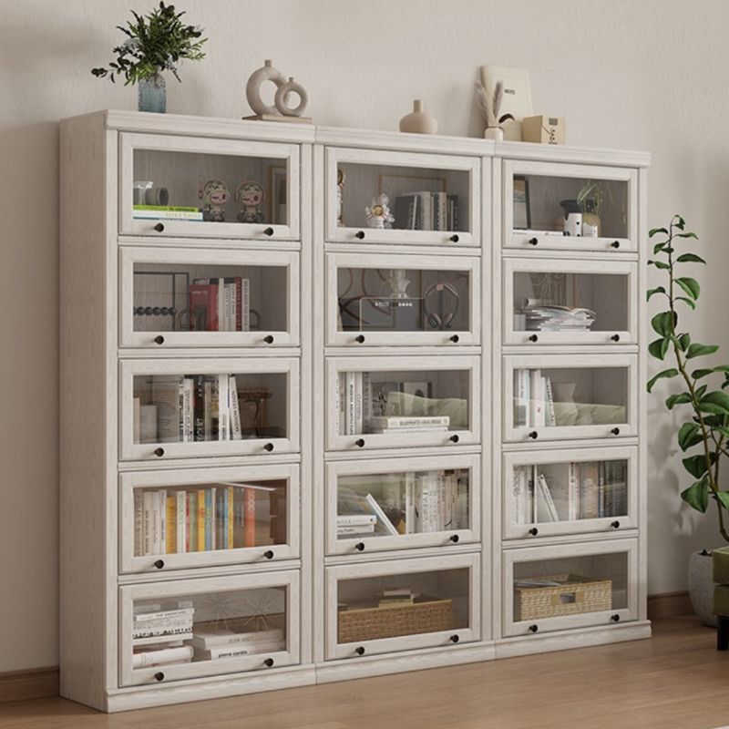 Wooden Standard Bookshelf Contemporary White Bookcase with Doors