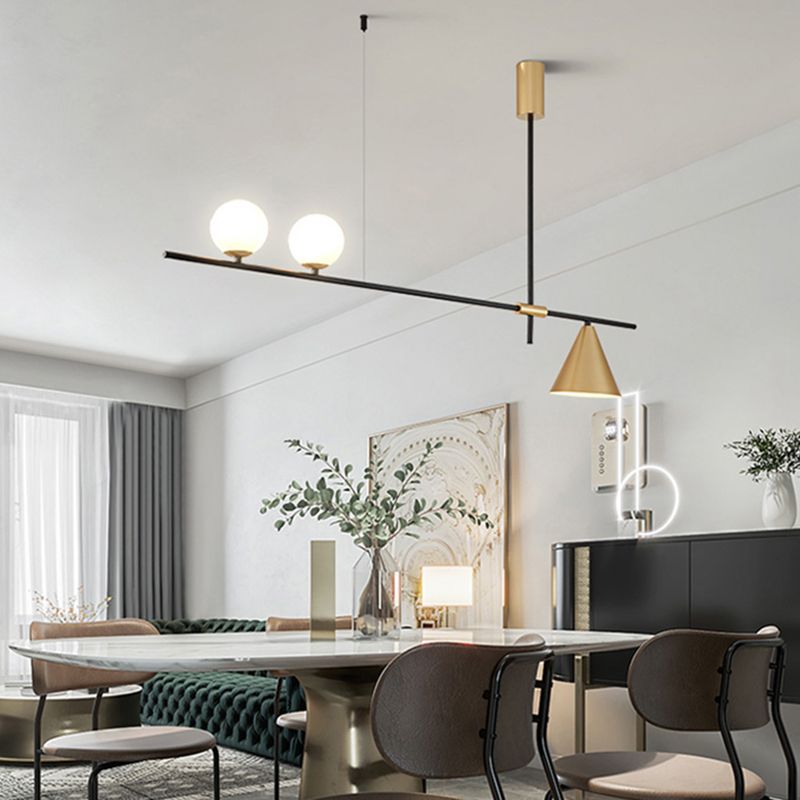 Metal Modern Ceiling Light Geometric Shape Island Light with Glass Shade for Living Room