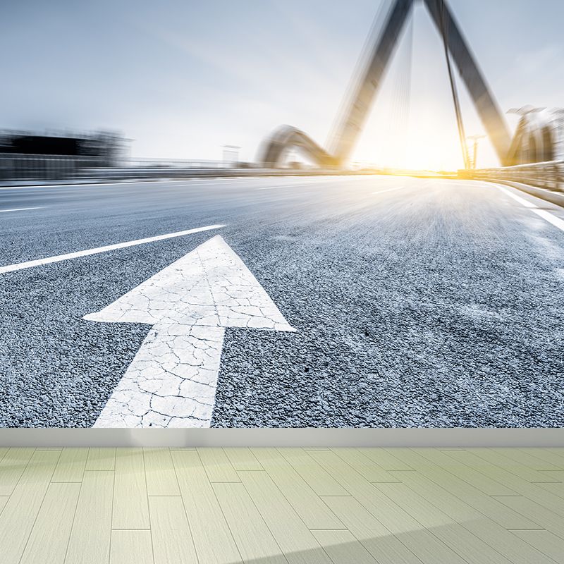 Photograph Style Morning Road Mural Giant Wall Covering for Dining Room, Made to Measure