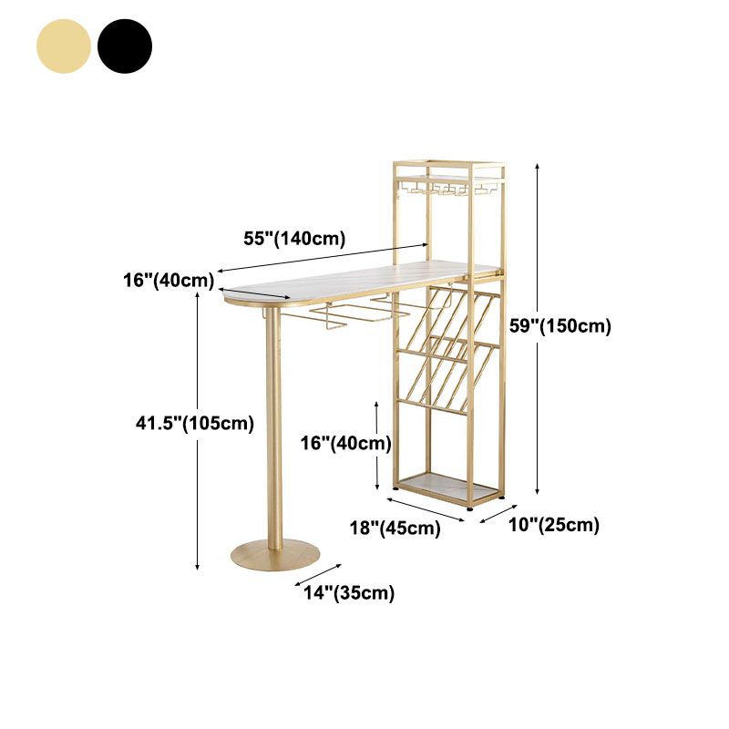 Nordic Style Bar Table Stone Top Pub Table with Wine Cabinet for Dining Room