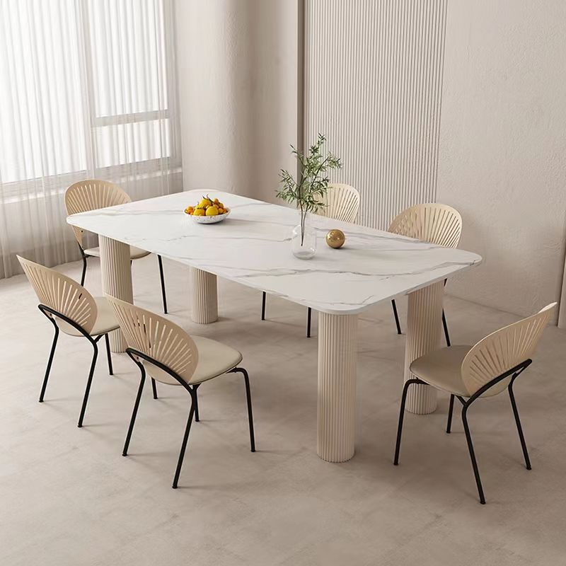 Modern Style 1/4/5/7 Pieces Dining Table Rectangle Stone Furniture in White