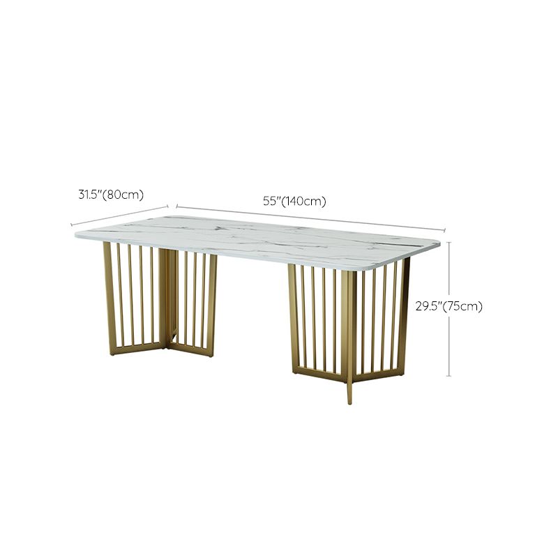 Rectangle Double Pedestal Table Modern Dining Table with Metal Base