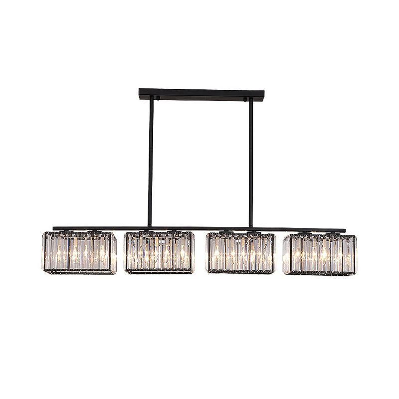 4/6/8 Heads Island Chandelier Contemporary Cuboid Shade Clear Crystal Hanging Light Fixture in Black